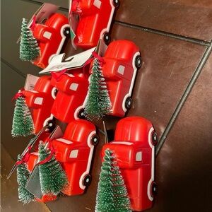 Red Truck Christmas Ornaments with Green Trees
